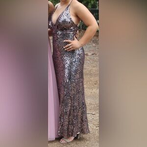 Formal sequin navy blue and pink dress, size 6